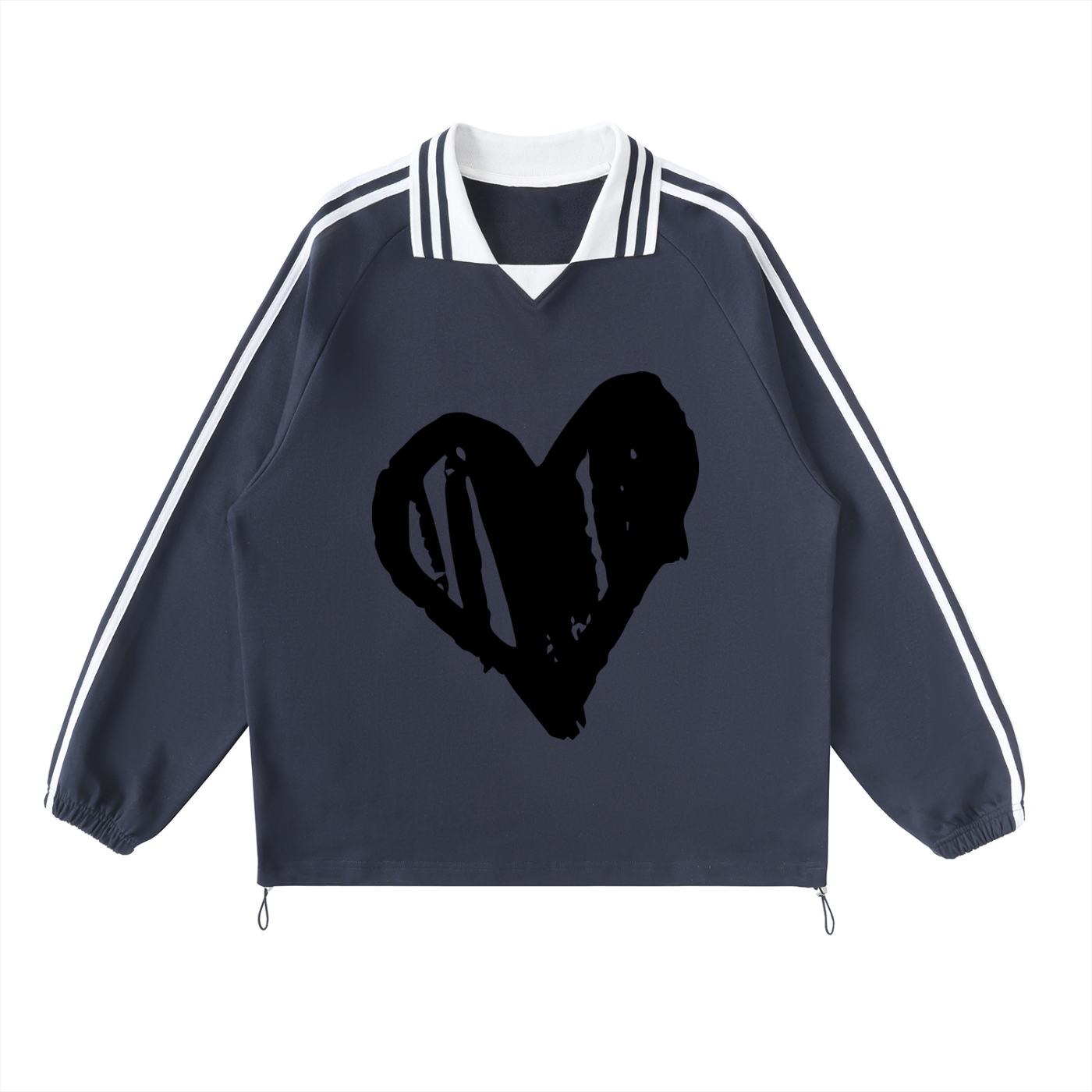 Contrast Striped Lapel Collar Sweatshirt