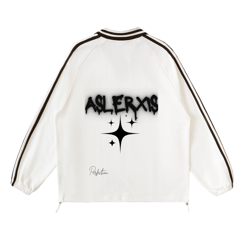 Contrast Striped Lapel Collar Sweatshirt