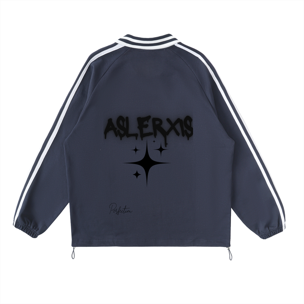 Contrast Striped Lapel Collar Sweatshirt