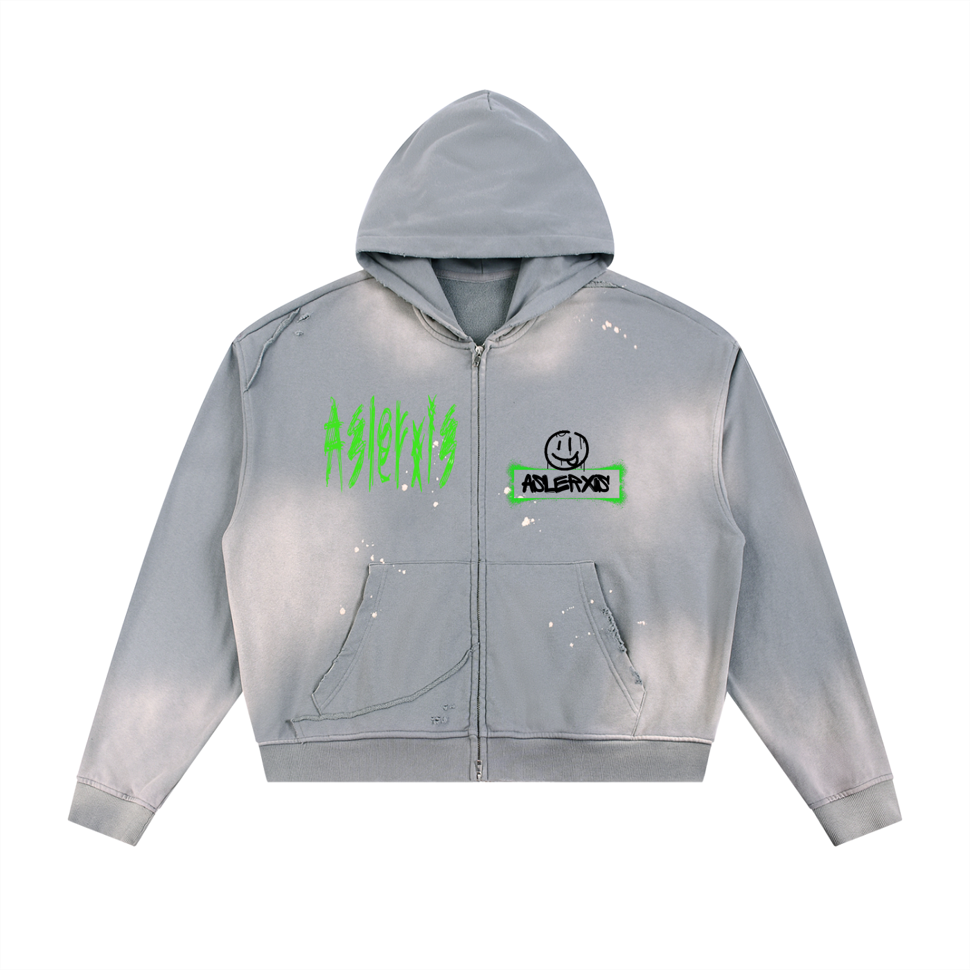 Sun Fade Frayed Raw Edge Fleece Zip Hoodie