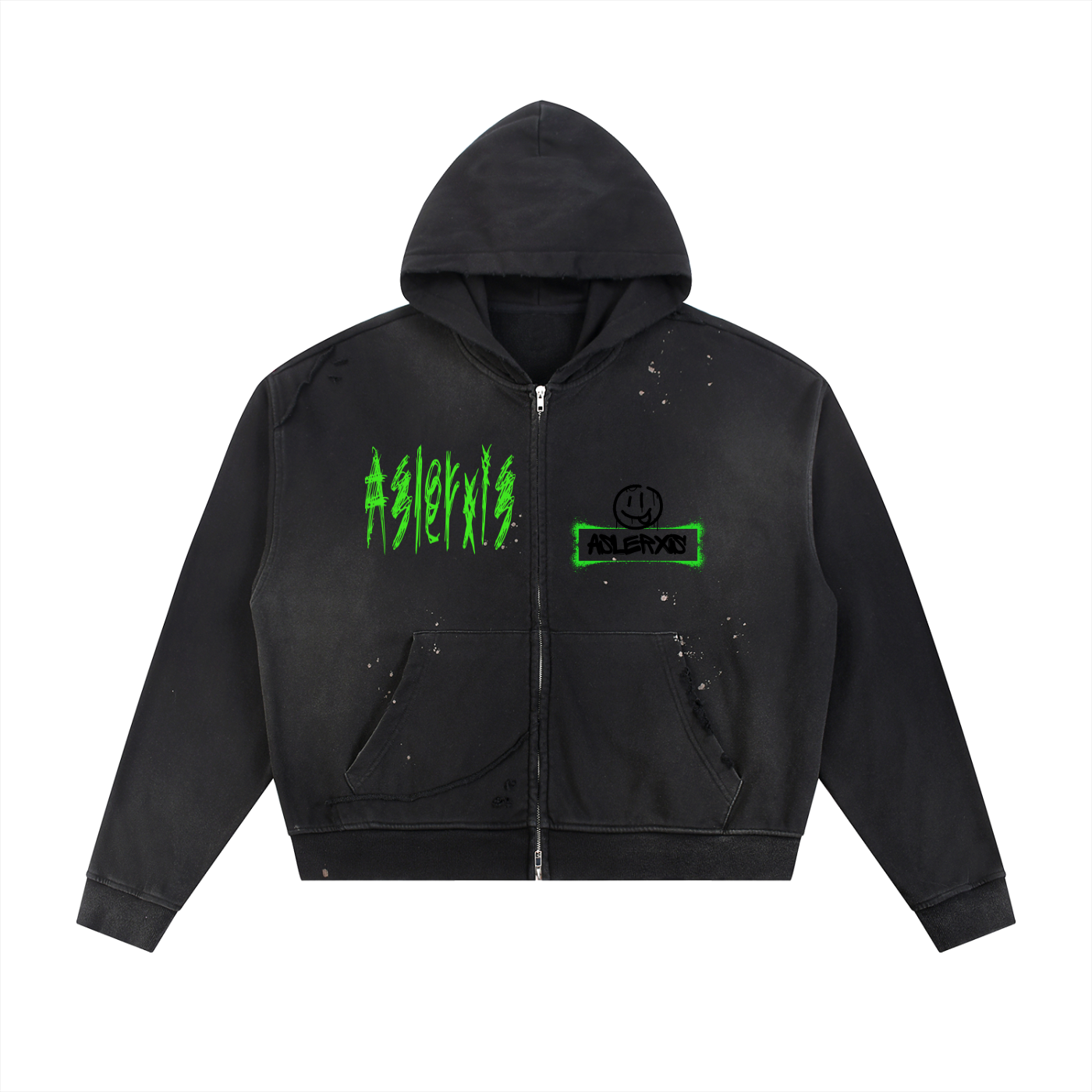 Sun Fade Frayed Raw Edge Fleece Zip Hoodie